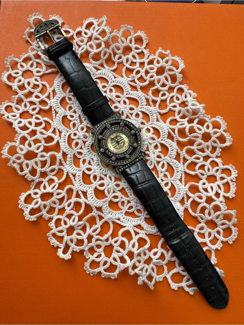 Heidi Daus Black and Gold Crystal-Embellished Watch